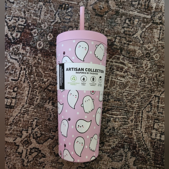 Hydrapeak Pink Halloween Ghost Flower Traveler Insulated Tumbler 25oz NWT - Picture 1 of 3